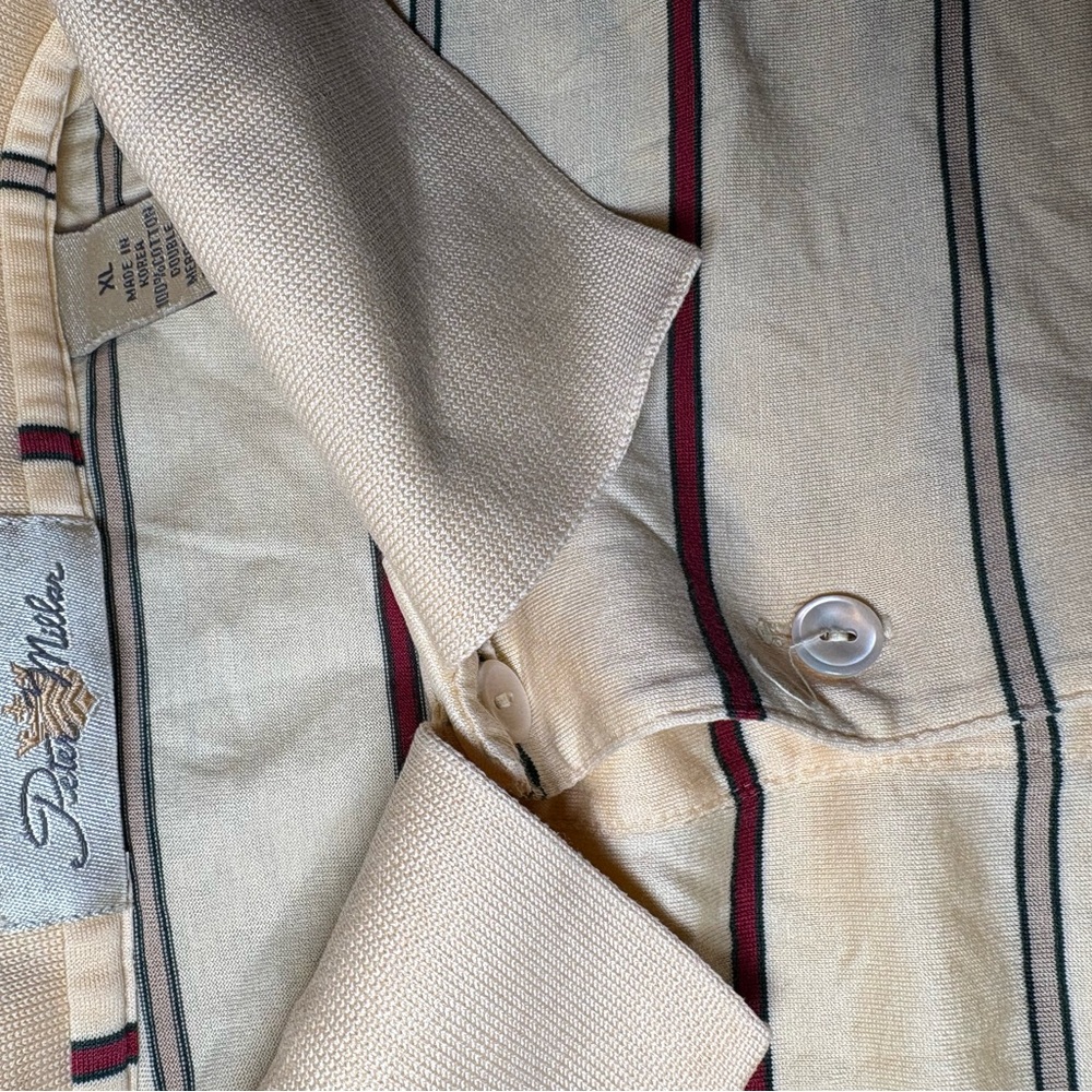 Peter Millar Beige Striped Men’s Polo Shirt Size Extra Large Short Sleeve